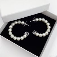 Balenciaga B Pearls Loop Earrings In Silver