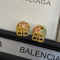 Balenciaga BB Icon Enamel Ball Earrings With Crystals In Gold
