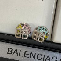 Balenciaga BB Icon Enamel Ball Earrings With Crystals In Silver