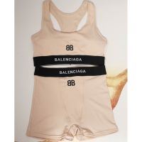 Balenciaga BB Logo Embroidered Sporty Swimsuit In Cotton Beige