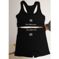 Balenciaga BB Logo Embroidered Sporty Swimsuit In Cotton Black