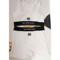 Balenciaga BB Logo Embroidered Sporty Swimsuit In Cotton White