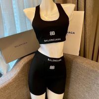 Balenciaga BB Logo Embroidered Swimsuit In Cotton Black