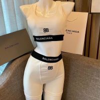 Balenciaga BB Logo Embroidered Swimsuit In Cotton White