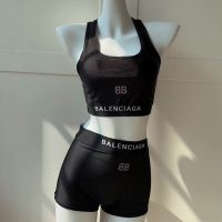 Balenciaga BB Logo Patch Swimsuit In Cotton Black