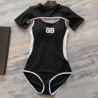 Balenciaga BB Logo Two-Piece Swimsuit In Cotton Black