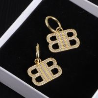 Balenciaga BB Pendant Hoop Earrings With Crystals In Gold
