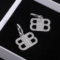 Balenciaga BB Pendant Hoop Earrings With Crystals In Silver