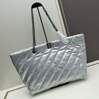 Balenciaga Carry All Crush Tote In Quilted Leather Silver