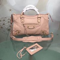 Balenciaga Classic City Shoulder Bag In Edged Goatskin Cherry