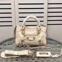 Balenciaga Mini Classic City Shoulder Bag In Metallic Edge Goatskin White