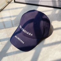 Balenciaga Double Logo Embroidered Cap Cotton In Blue