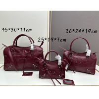 Balenciaga Gaint City Shoulder Bag In Calfskin Burgundy/Silver