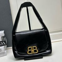 Balenciaga Hobo Monaco Shoulder Bag In Calfskin Black