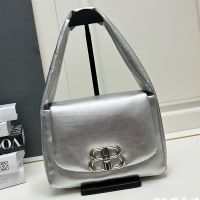 Balenciaga Hobo Monaco Shoulder Bag In Calfskin Silver