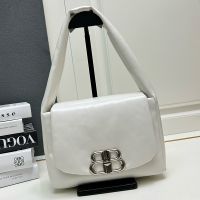 Balenciaga Hobo Monaco Shoulder Bag In Calfskin White