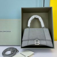 Balenciaga Hourglass Handbag In Sparkling Fabric Grey/Silver