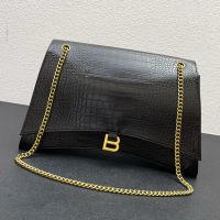 Balenciaga Large Crush Chain Bag In Crocodile Embossed Calfskin Black