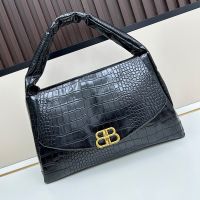 Balenciaga Large Monaco Shoulder Bag In Crocodile Embossed Calfskin Black