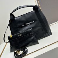 Balenciaga Large Navy Cabas In Lambskin Black
