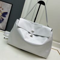 Balenciaga Large Rodeo Handbag In Crocodile Embossed Calfskin White