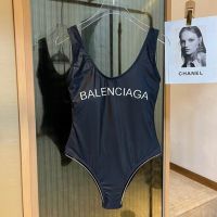 Balenciaga Letter Logo One-Piece Swimsuit In Lycra Black
