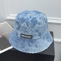 Balenciaga Logo Bucket Hat Denim In Blue