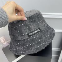 Balenciaga Logo Bucket Hat Denim In Grey