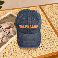 Balenciaga Logo Classic Baseball Cap Denim In Blue/Orange