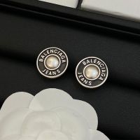 Balenciaga Logo Enamel Earrings In Silver