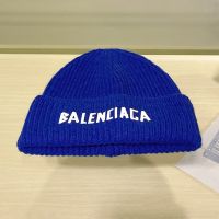 Balenciaga Logo Knitted Hat In Blue