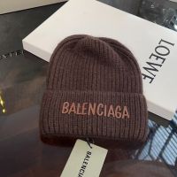 Balenciaga Logo Rabbit Fur Knitted Hat In Coffee