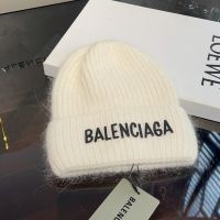 Balenciaga Logo Rabbit Fur Knitted Hat In White