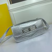 Balenciaga Medium Gossip Bag In Crocodile Embossed Leather Silver
