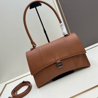 Balenciaga Medium Hourglass Handbag In Calfskin Brown/Silver