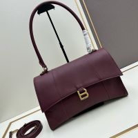 Balenciaga Medium Hourglass Handbag In Calfskin Burgundy/Gold