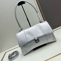 Balenciaga Medium Hourglass Handbag In Calfskin Silver