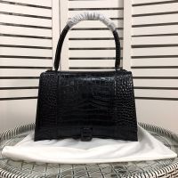 Balenciaga Medium Hourglass Handbag In Crocodile Embossed Leather Black