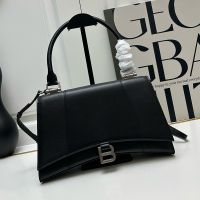 Balenciaga Medium Hourglass Hinge Handbag In Smooth Calfskin Black/Silver