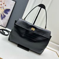 Balenciaga Medium Rodeo Handbag In Crocodile Embossed Calfskin Black