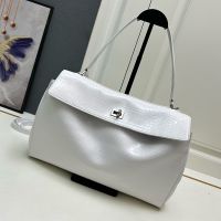Balenciaga Medium Rodeo Handbag In Crocodile Embossed Calfskin White