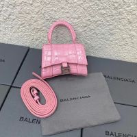 Balenciaga Mini Hourglass Handbag In Crocodile Embossed Leather Cherry