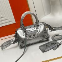 Balenciaga Mini Le Cagole Duffle Bag In Arena Lambskin Silver