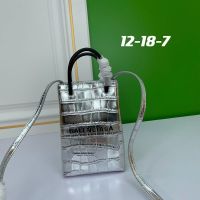 Balenciaga Mini Shopping Phone Holder In Crocodile Embossed Leather Silver
