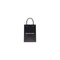 Balenciaga Mini Shopping Phone Holder In Saffiano Calfskin Black