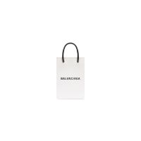 Balenciaga Mini Shopping Phone Holder In Saffiano Calfskin White