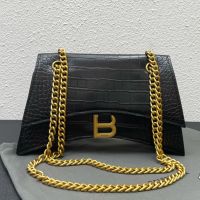 Balenciaga Small Crush Chain Bag In Crocodile Embossed Calfskin Black