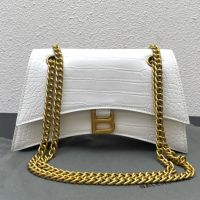 Balenciaga Small Crush Chain Bag In Crocodile Embossed Calfskin White