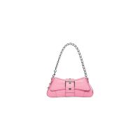 Balenciaga Small Lindsay Shoulder Bag with Strap In Crocodile Embossed Leather Pink