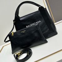 Balenciaga Small Navy Cabas In Lambskin Black